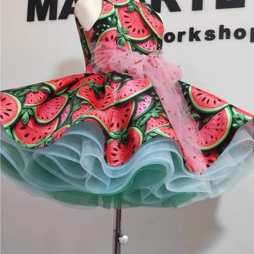 Watermelon Print Kids Formal Dress